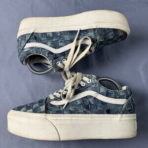 Vans Woven Old Skool Stackform Denim Patchwork Womens Size 8.5 Sneakers 721356